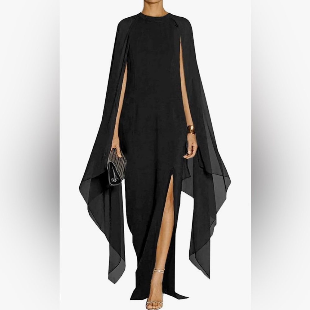 MAYFASEY Flare Sleeve Formal Evening Gowns Maxi Dress